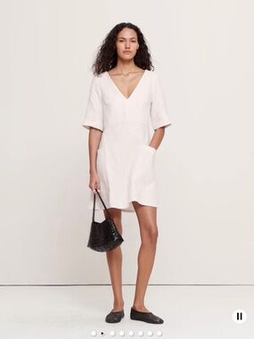 Banana Republic Cream Linen V-Neck Mini Dress with Pockets NWT